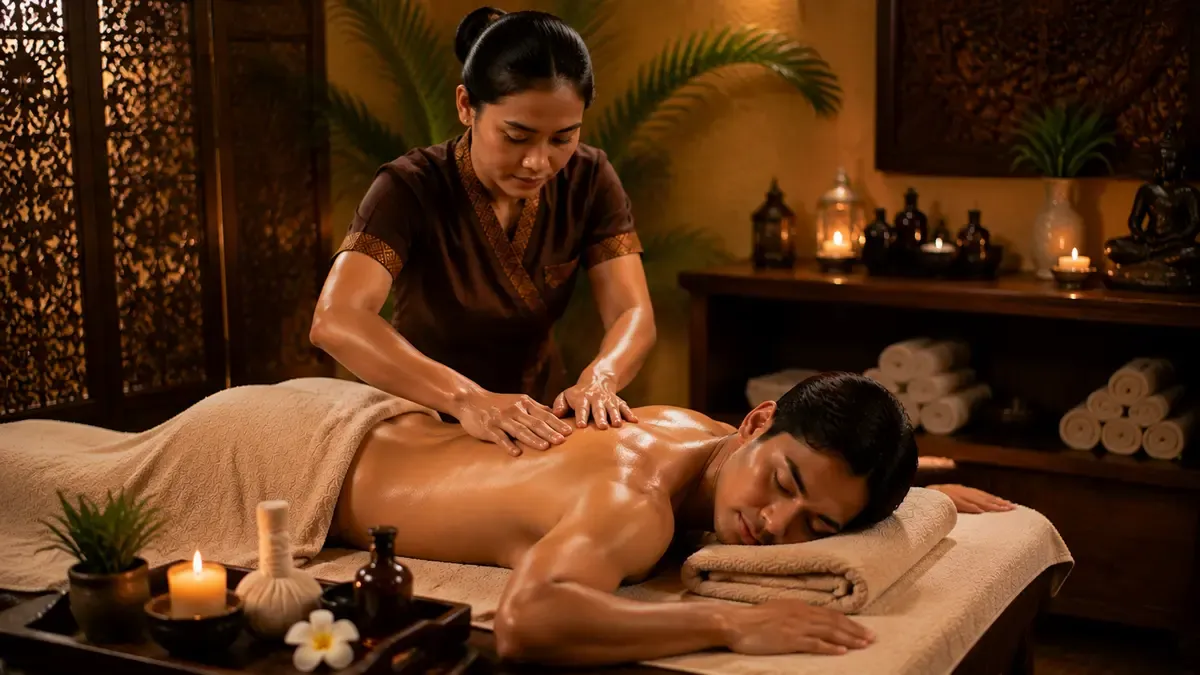Full body massage therapy session with a therapist providing relaxing spa treatment for complete body wellness